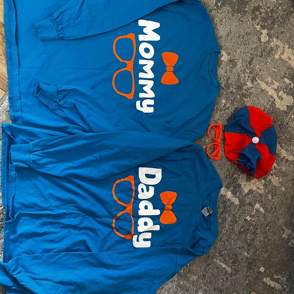 Blippi Family Matching Shirts with kids bow tie, suspenders, glasses and hat